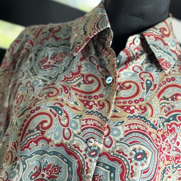 Vintage 70s 80s Jacobson’s Mod Red Beige Grey Paisley Blouse Size 8 - Picture 7 of 10